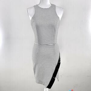 WAYF‎ Stripe Dress Size S White Black Fitted Asymmetric Stretch Sleeveless